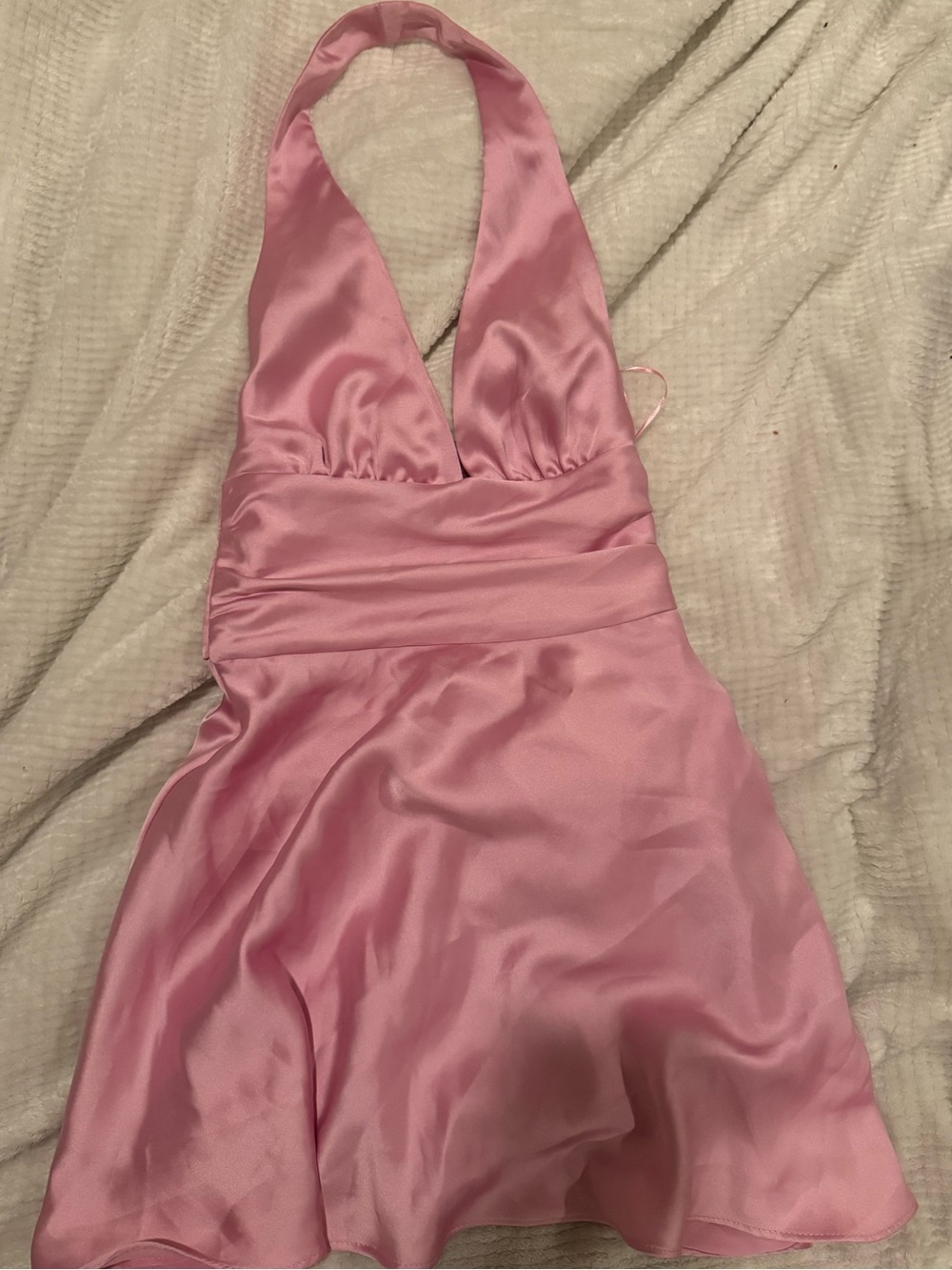 Zara Pink Satin Halter Dress with Waist Tie